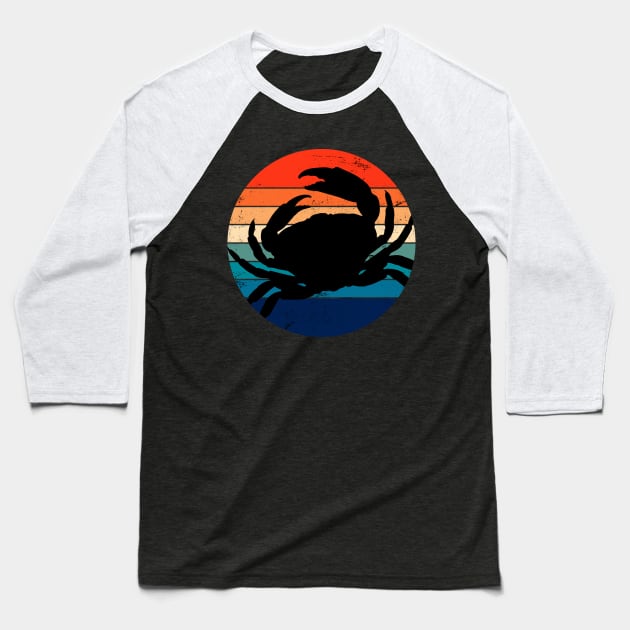 Crab Silhouette Sea Life Retro Sunset Baseball T-Shirt by ShopBuzz